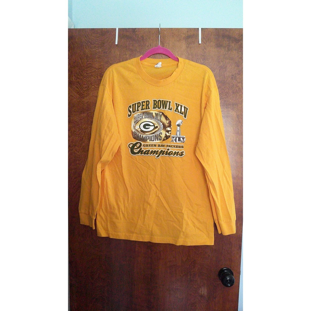 Alstyle Green Bay Packers Shirt Mens L Gold Super Bowl XLV Champions Long Sleeve